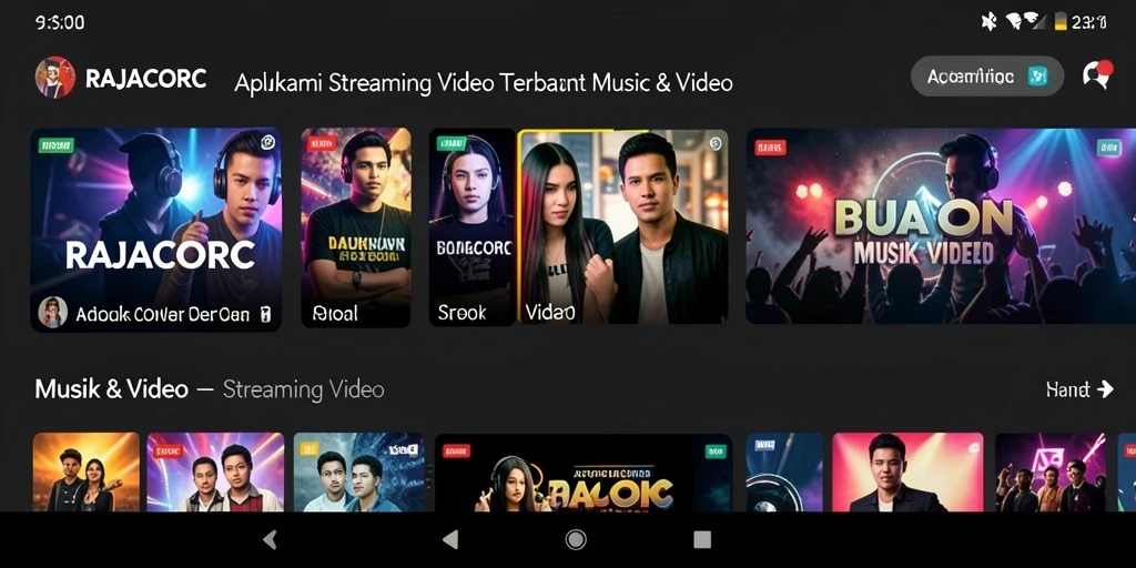 Tampilan antarmuka aplikasi RAJACORC dengan fitur Streaming Video yang menarik.