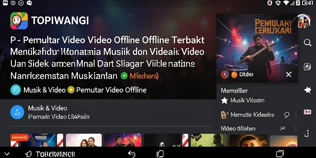 Screenshot antarmuka aplikasi TOPIWANGI dengan fungsi Pemutar Video Offline.